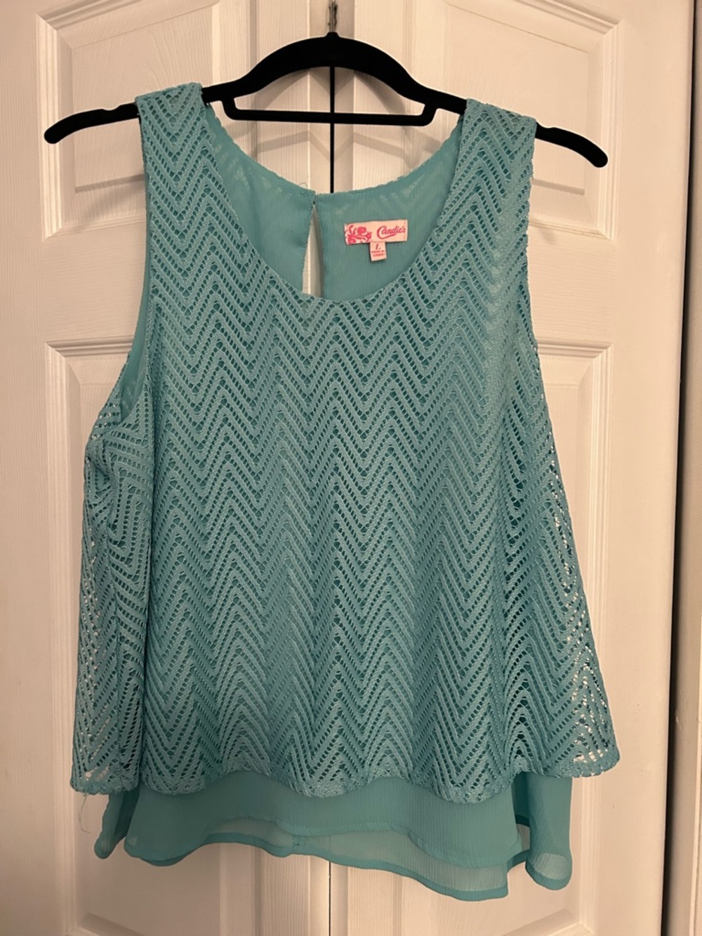 Candie's Light Blue top Crochet Chevron Tank